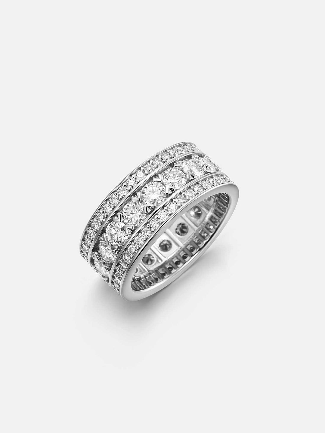 Round Cut Wide 3 Row Eternity Band Ring