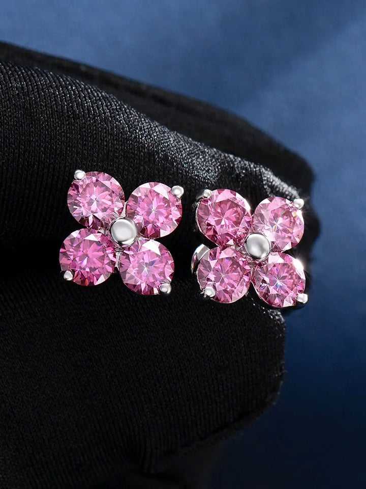 S925 Floral Pink Moissanite Earrings