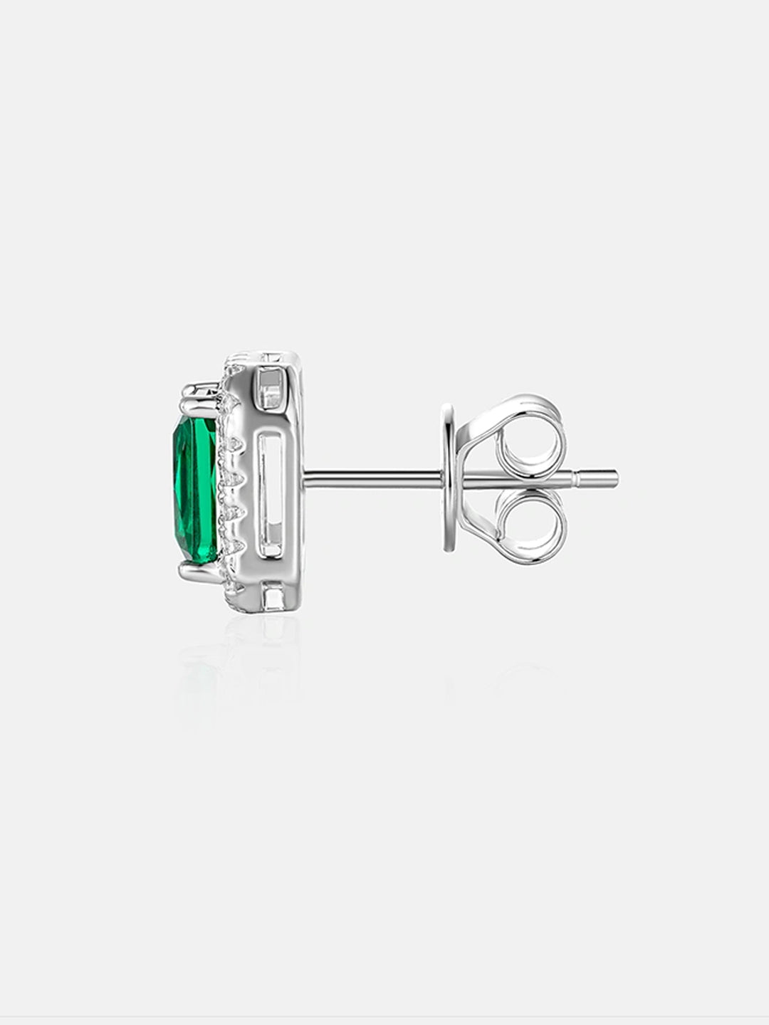 Green Moissanite Emerald Cut Halo Stud Earrings