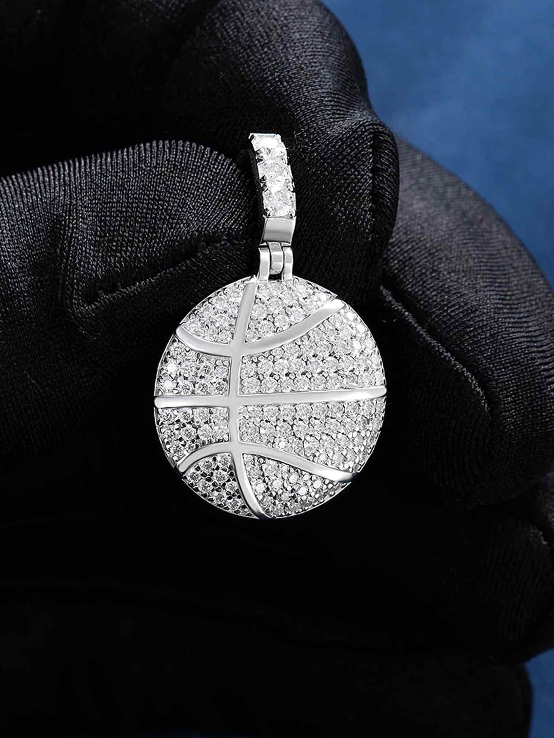 925 Sterling Silver Moissanite Basketball Pendant 1.2ct