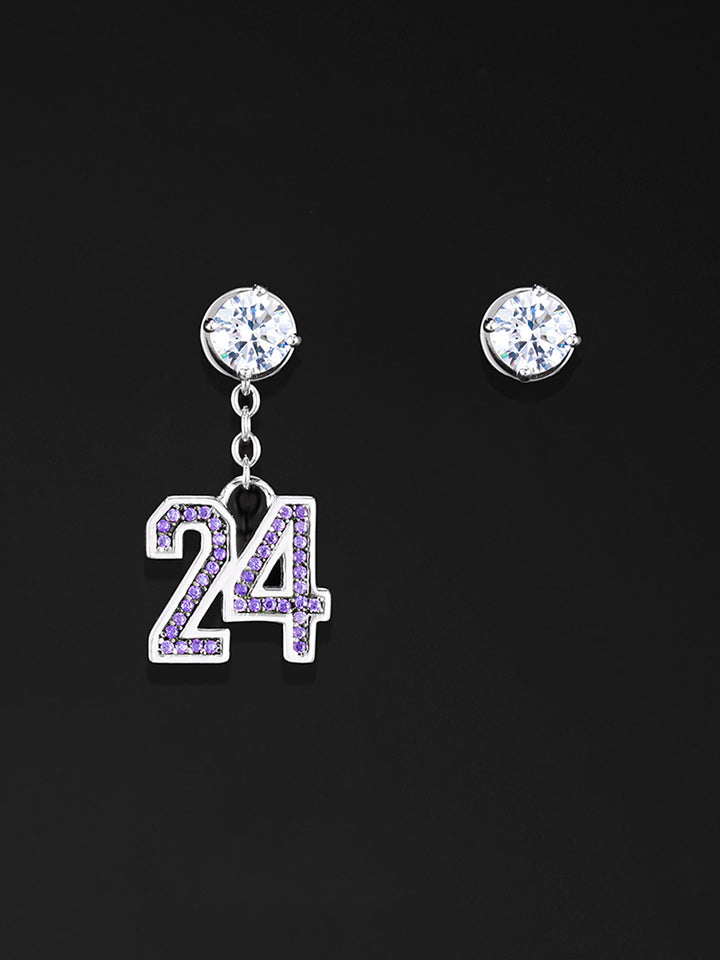 925 Sterling Silver Number Stud Dangle Asymmetric Earrings