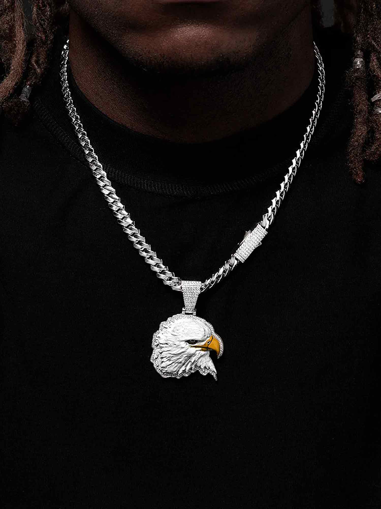 Moissanite Enamel Eagle Pendant