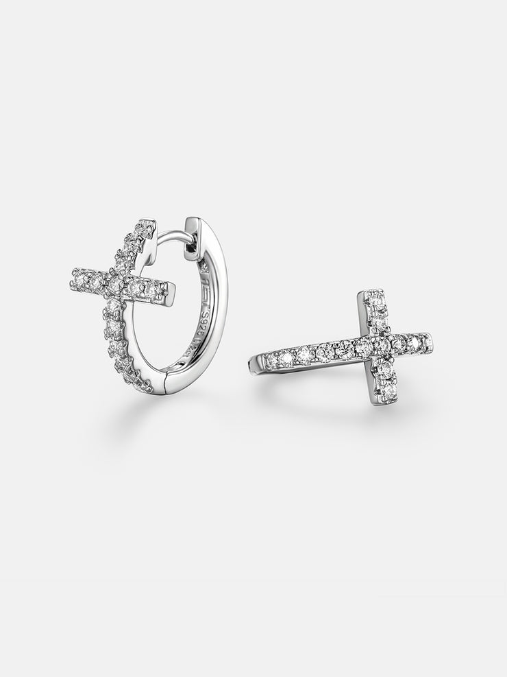 Moissanite Cross Hoop Errings