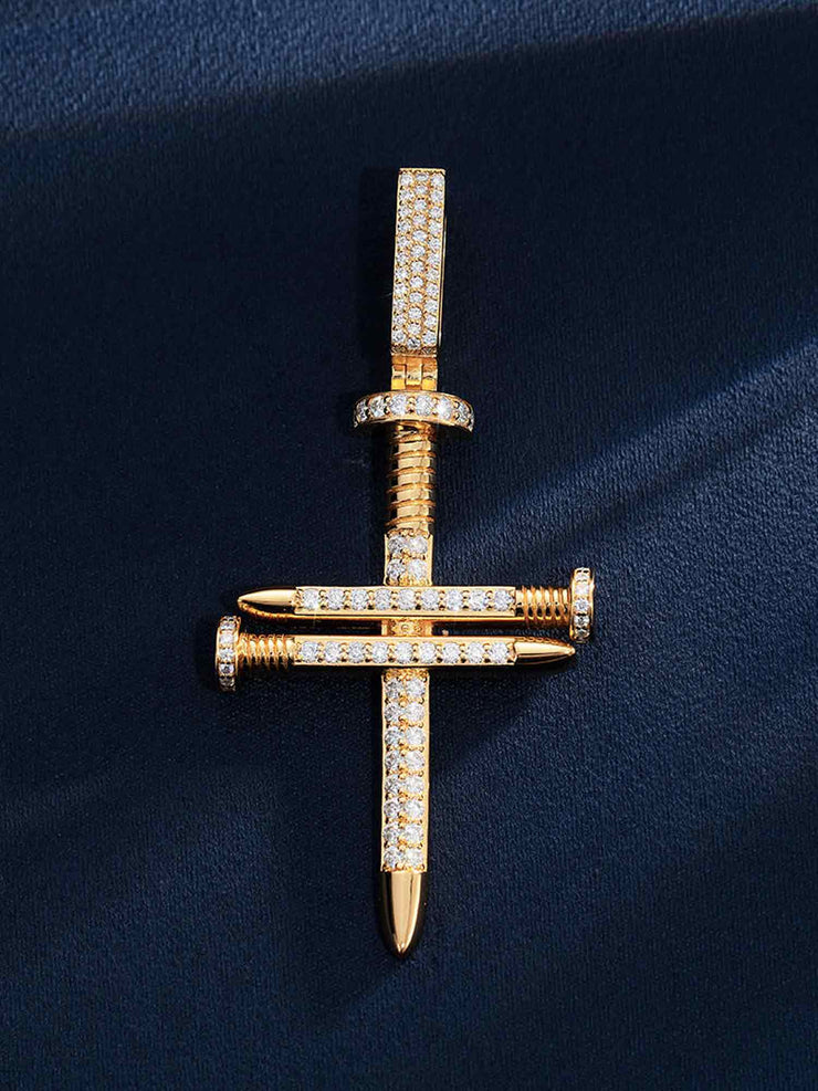 Moissanite Nail Cross Pendant