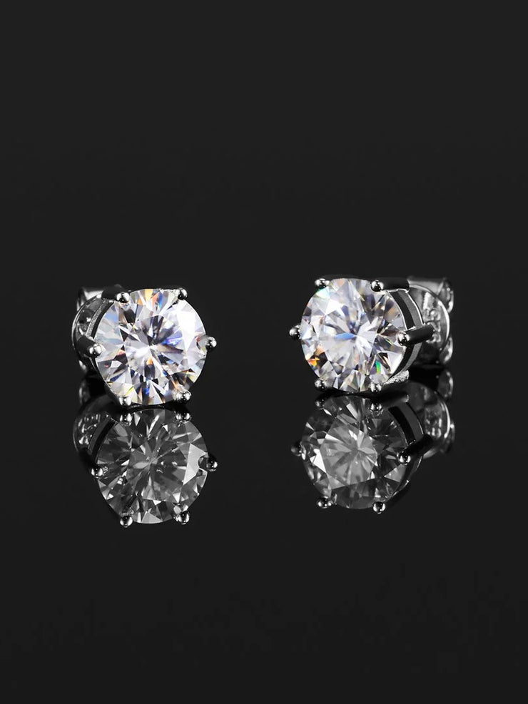 925 Sterling Silver Round Cut Moissanite Earring