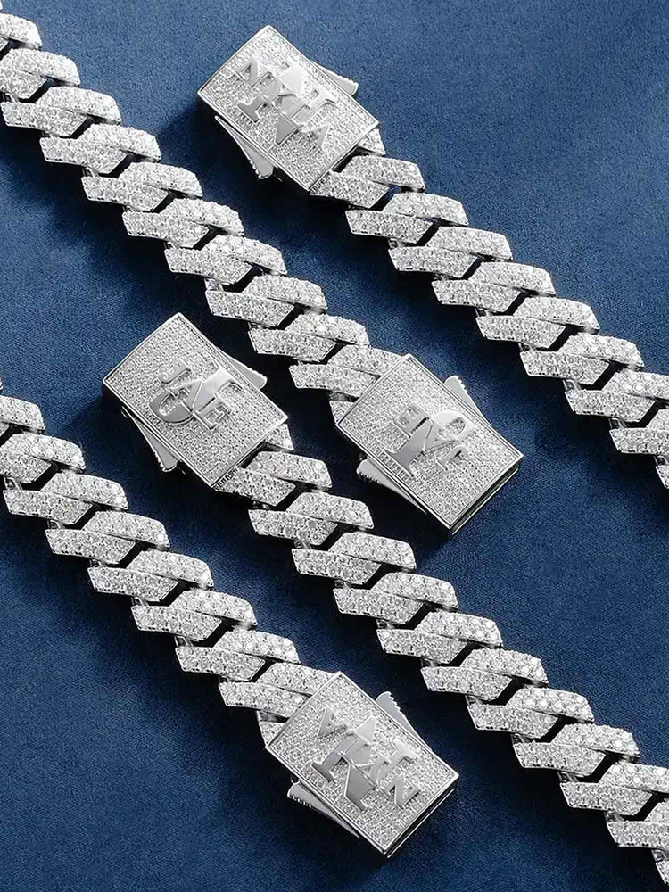 925 Sterling Silver Iced Out CZ Prong Set Miami Cuban Chain