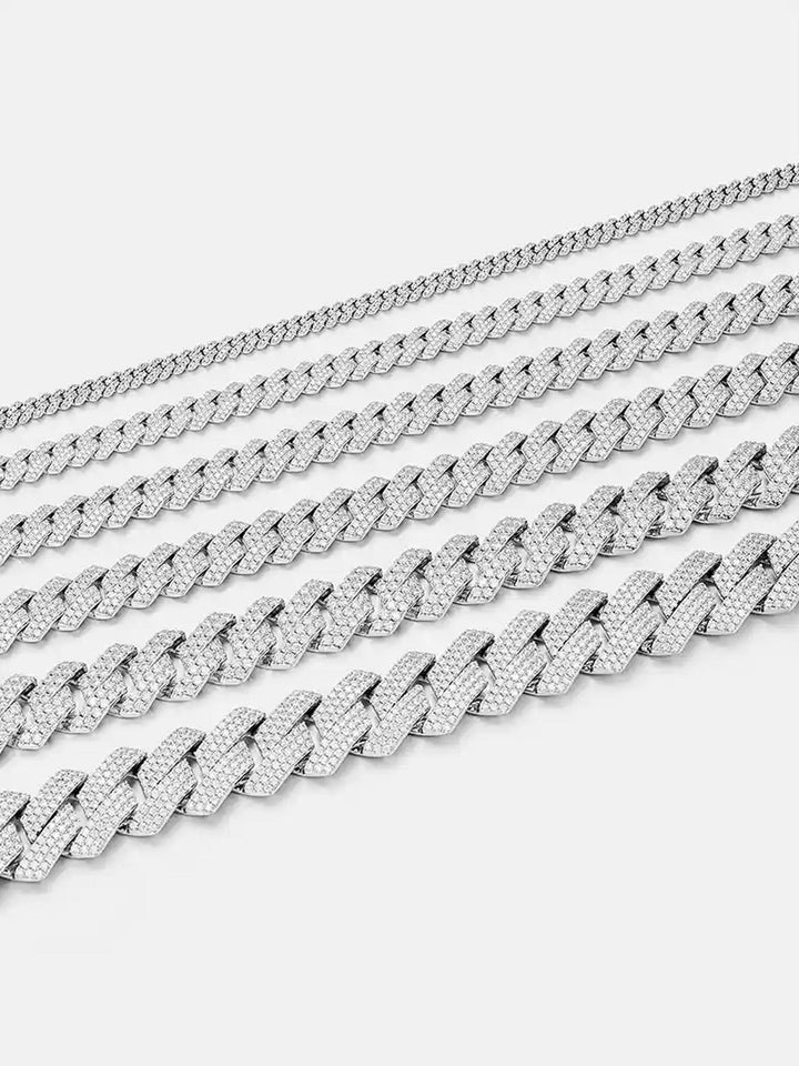 S925 Moissanite Prong Cuban Chain
