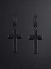 925 Sterling Silver Cross Earrings with Two-Row Gems