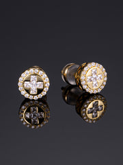 2 Pairs Pack White / Yellow Gold Halo Corss Earrings