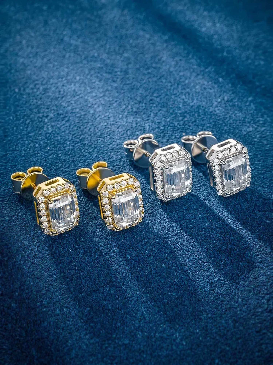 S925 Moissanite Emerald Cut Halo Stud Earrings
