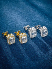 S925 Moissanite Emerald Cut Halo Stud Earrings