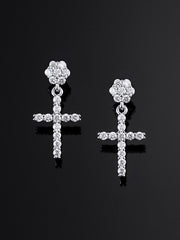 S925 Moissanite Flower Cluster Stud Cross Earrings