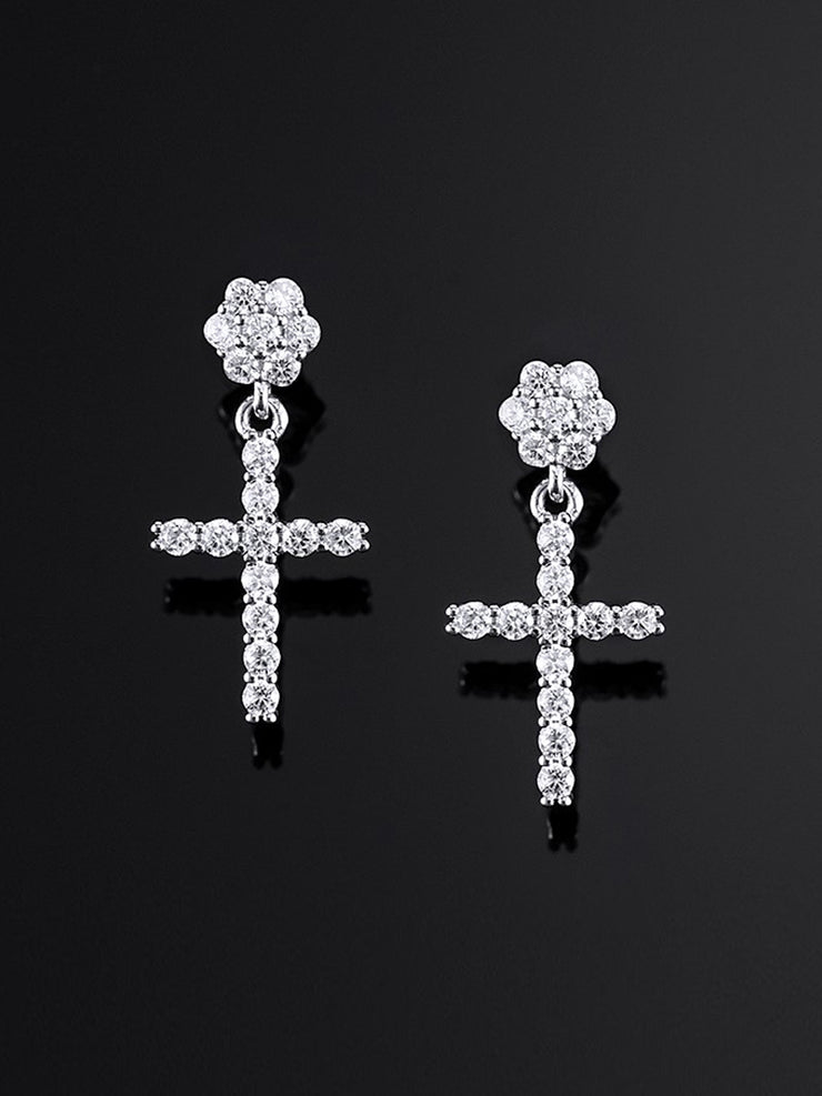 S925 Moissanite Flower Cluster Stud Cross Earrings