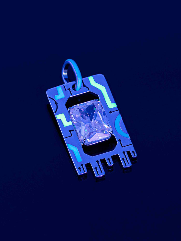 Cyberpunk Fluorescent Memory Chip Pendant