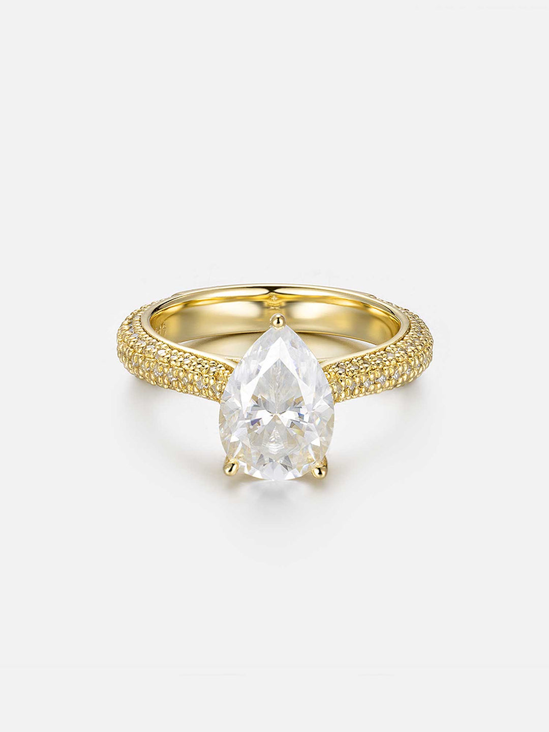 Pear Cut Halo Ring With Side Diamonds