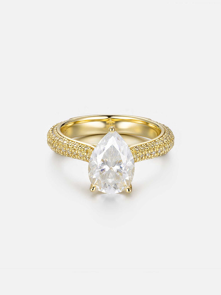 Pear Cut Halo Ring With Side Diamonds