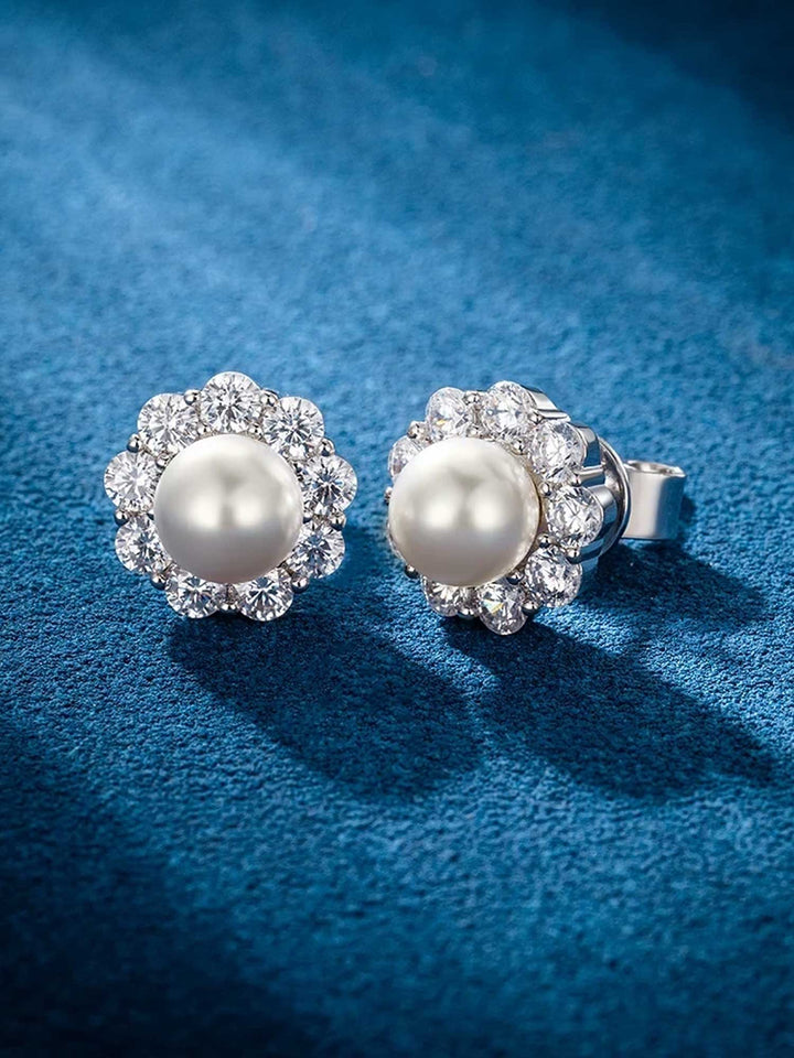 S925 Moissanite Pearl Stud Earrings