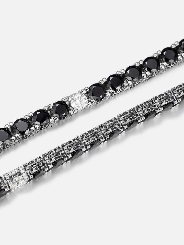 5mm 3-Sided Iced Black & White Moissanite Tennis Bracelet