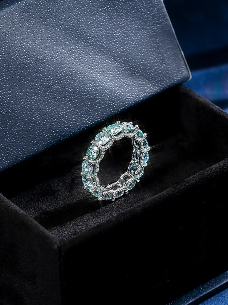 5mm Iced Out Blue Moissanite Eternity Ring