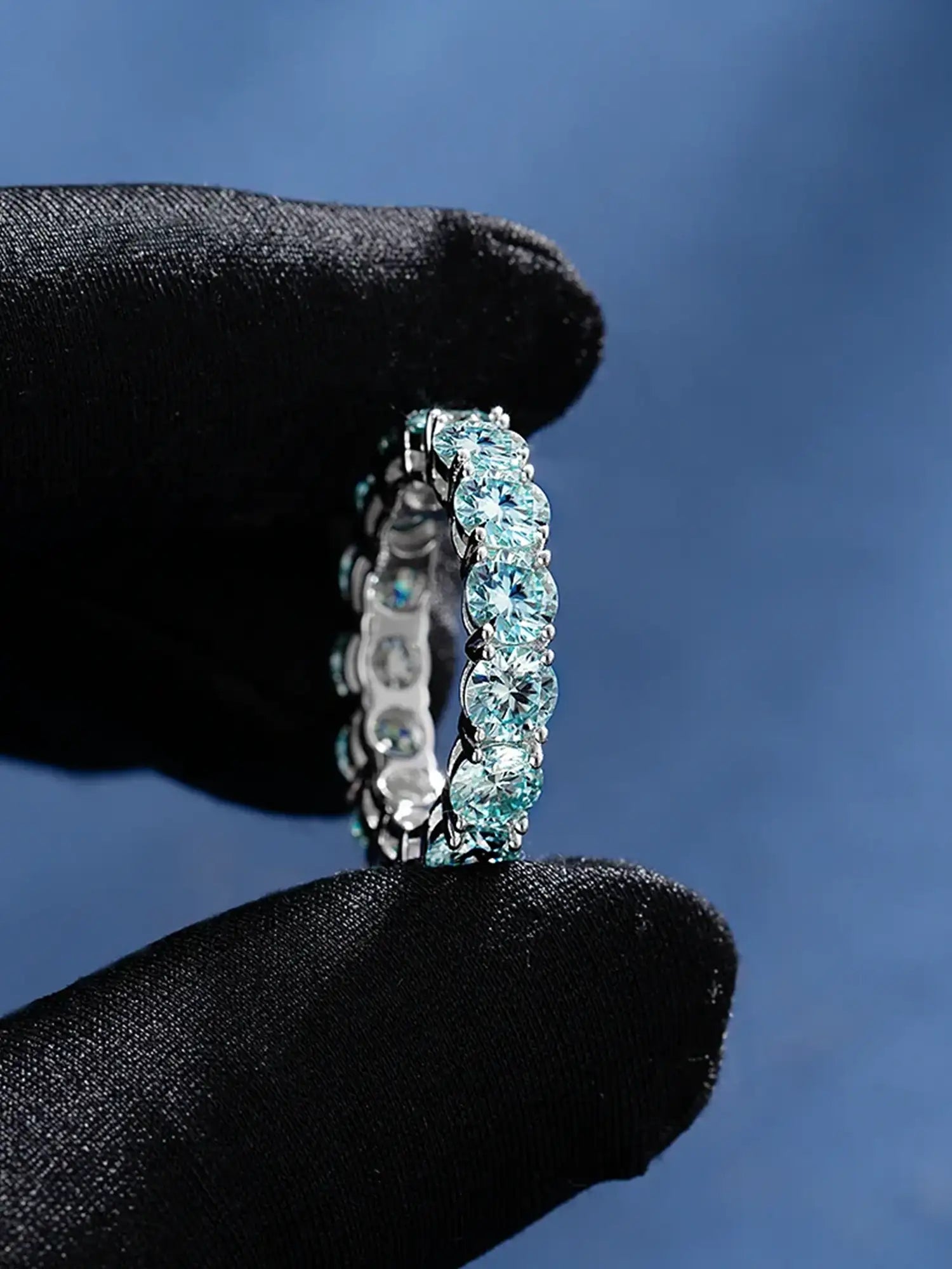 5mm Blue Moissanite Eternity Ring