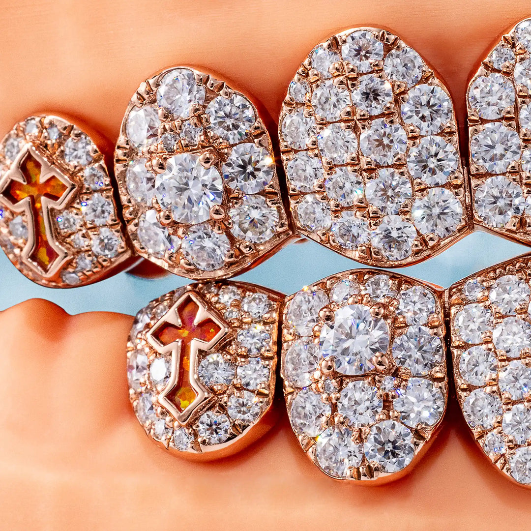 6 Pointer Diamond Grillz W Red Cross Opal