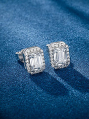 S925 Moissanite Emerald Cut Halo Stud Earrings