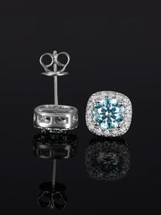 S925 Blue Moissanite Square Stud Earrings - 3.4 Carat Total