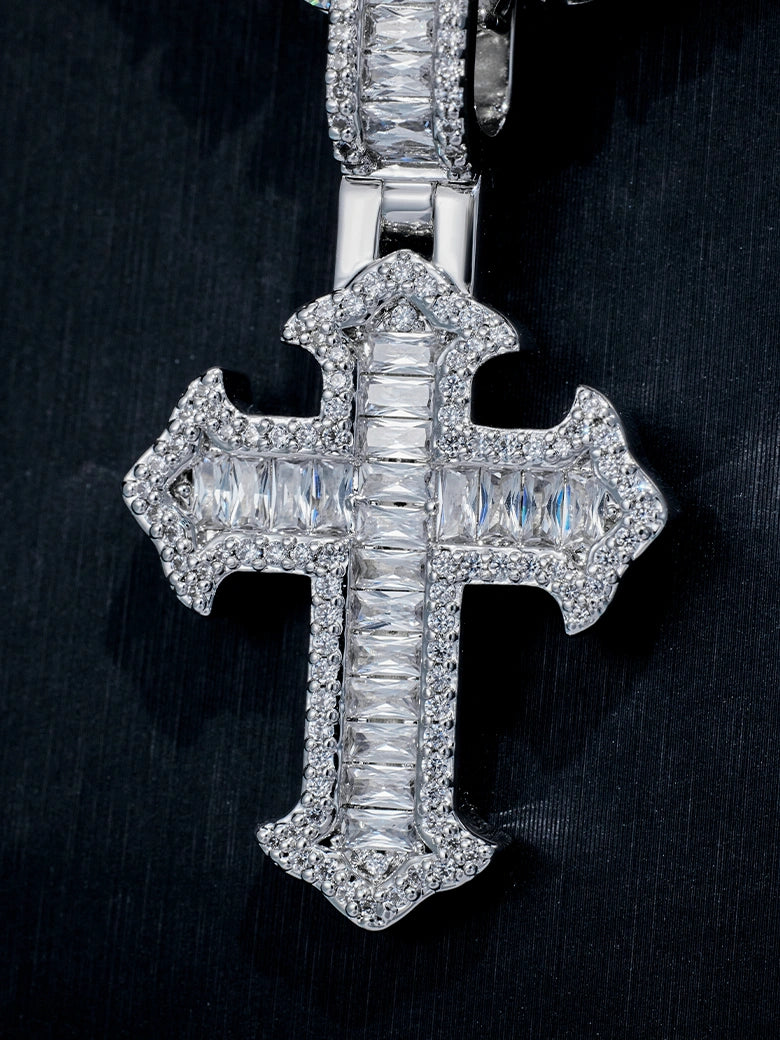 Baguette Style Moissanite Gothic Cross Pendant