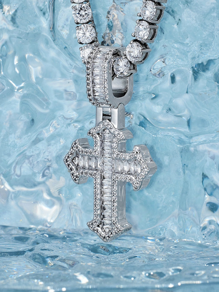 Baguette Style Moissanite Gothic Cross Pendant