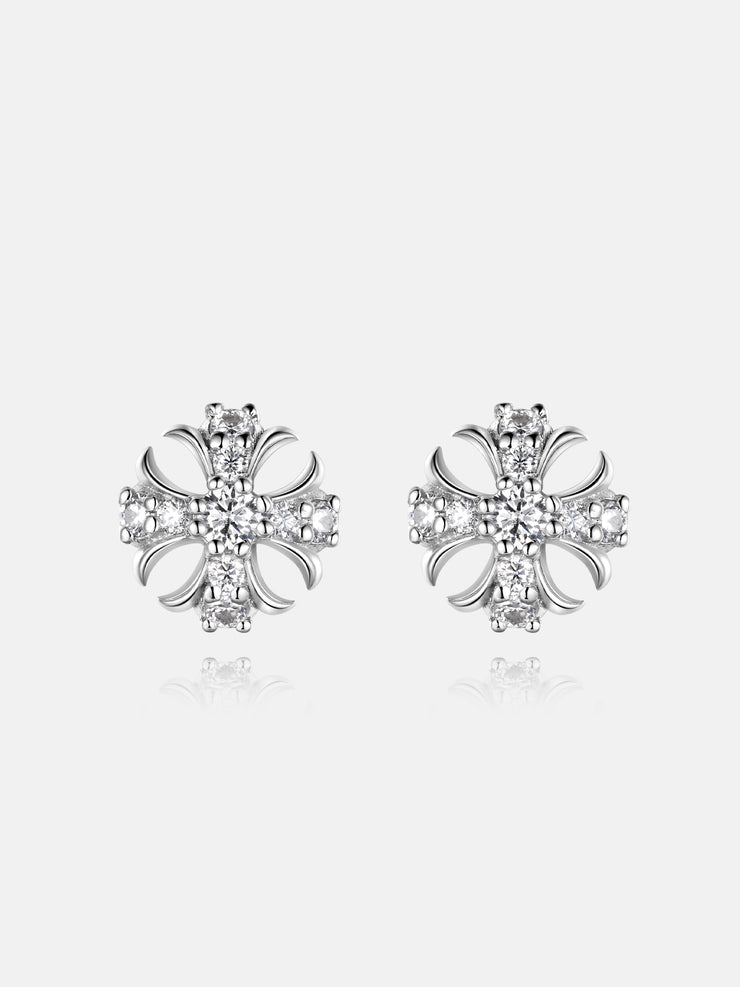 S925 Moissanite Catholic Cross Stud Earrings