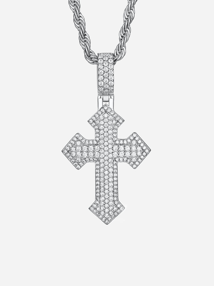 Double Layer Moissanite Cluster Cross Pendant