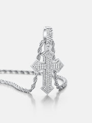 Double Layer Moissanite Cluster Cross Pendant