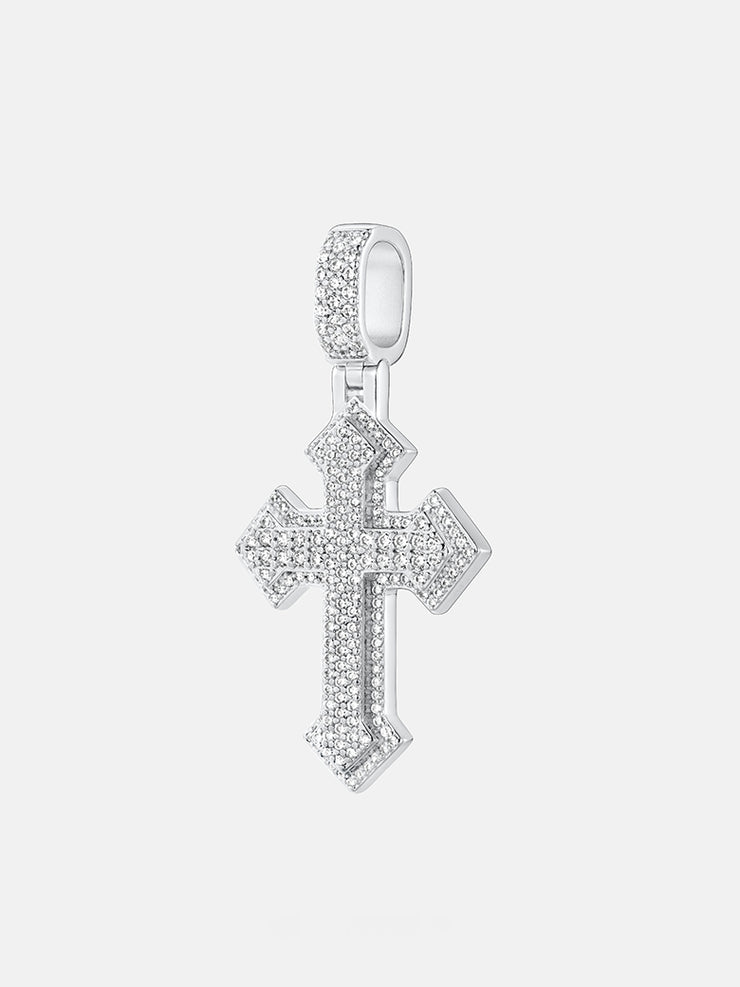 Double Layer Moissanite Cluster Cross Pendant