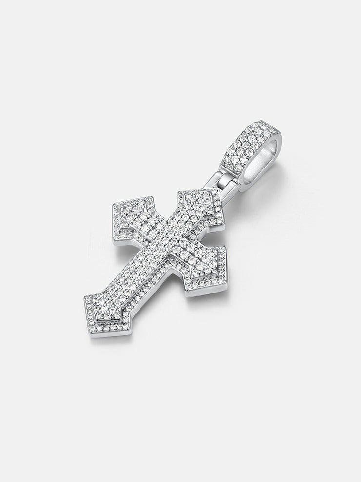 Double Layer Moissanite Cluster Cross Pendant