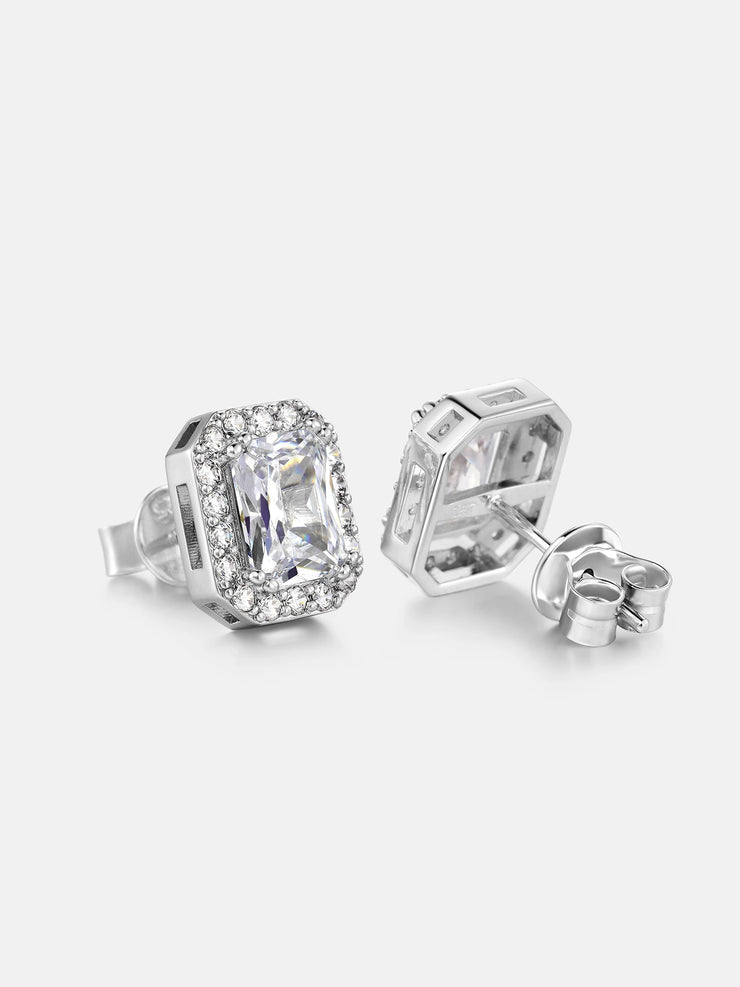 Baguette Moissanite Round Clustered Stud Earrings