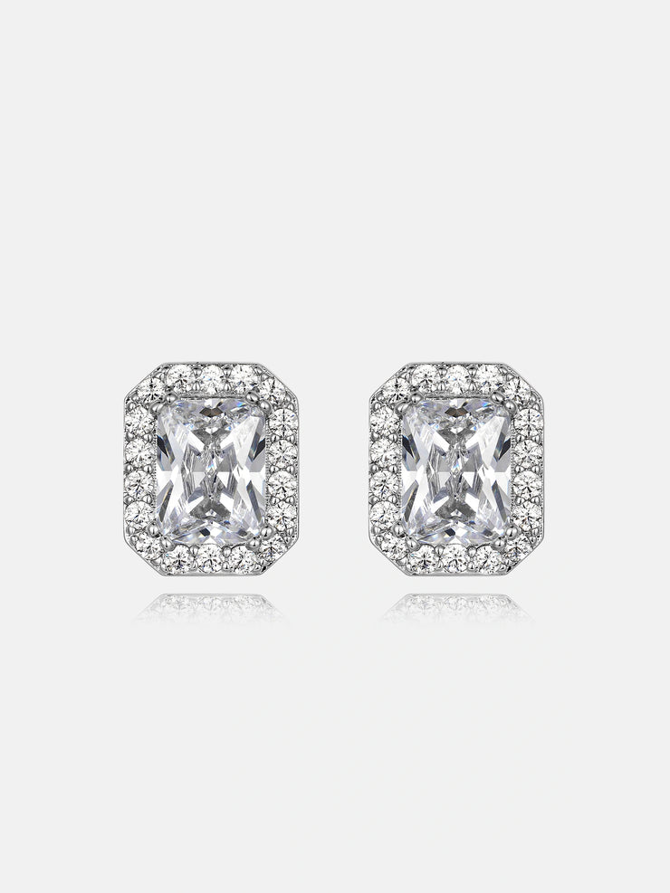 Baguette Moissanite Round Clustered Stud Earrings