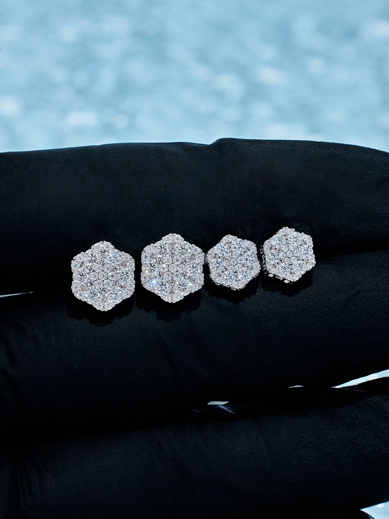 Moissanite Cluster Hexagon Earrings