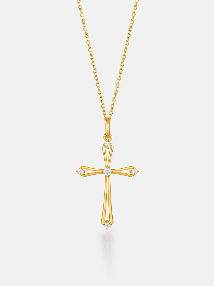 Solid Gold Diamond Open Cross Pendant