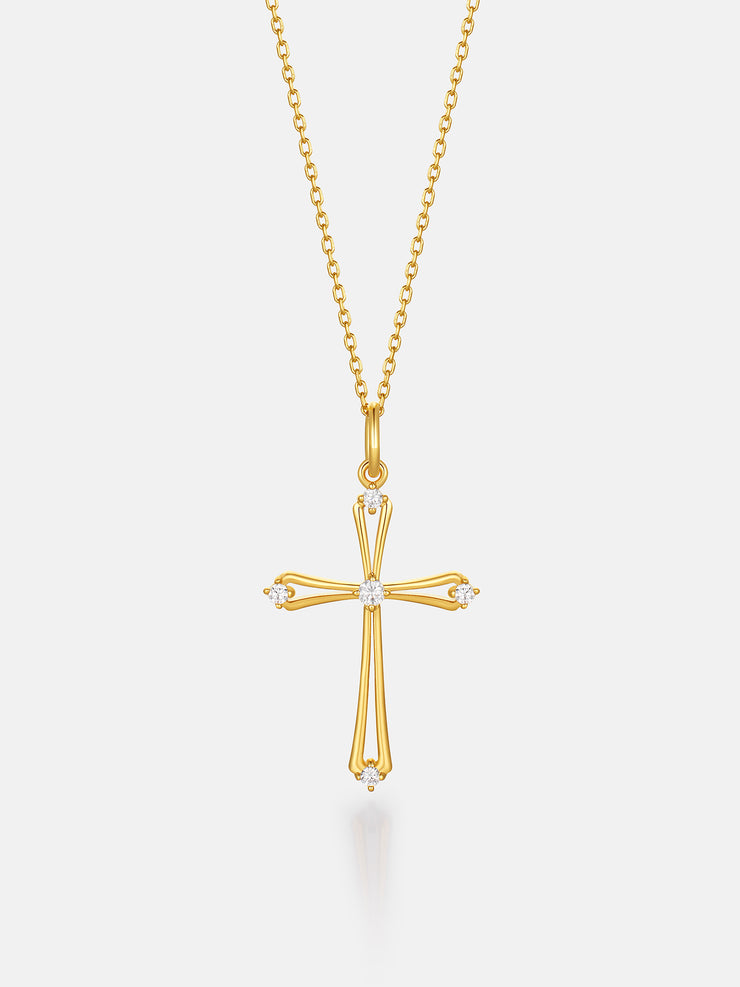 Solid Gold Diamond Open Cross Pendant