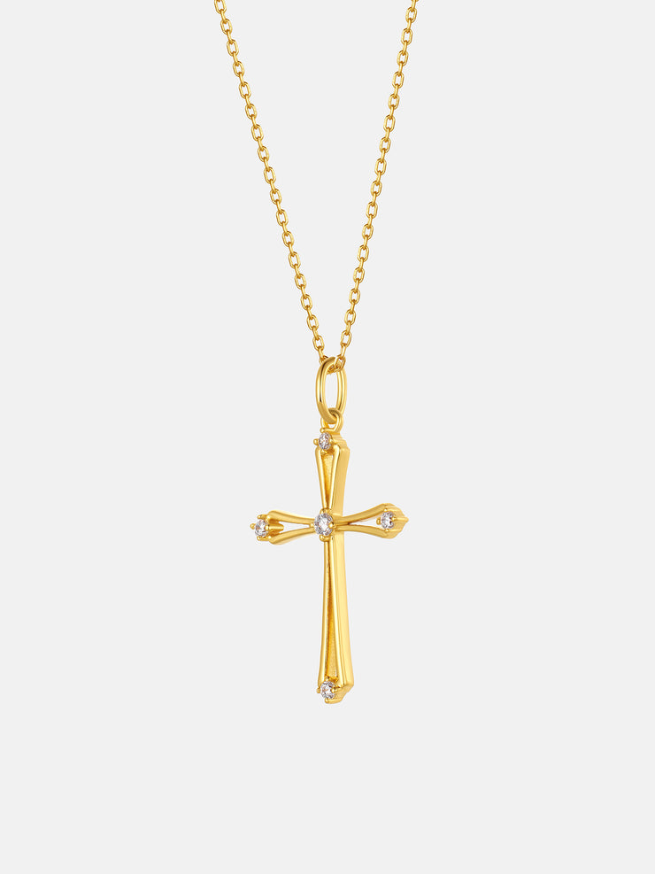 Solid Gold Diamond Open Cross Pendant