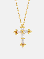 Solid Gold Trefoil Baguette Cut Diamond Cross Pendant