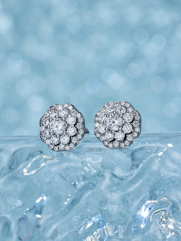 Moissanite Double Layer Blossom Cluster Earrings