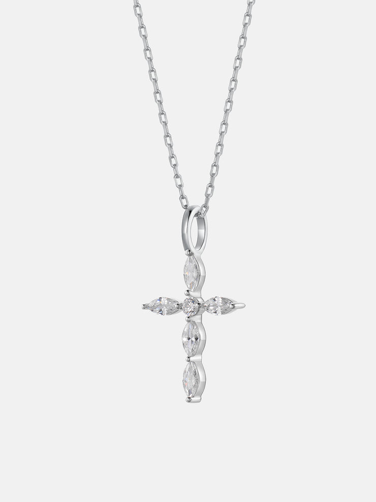 Solid Gold Marquise Cut Diamond Cross Pendant