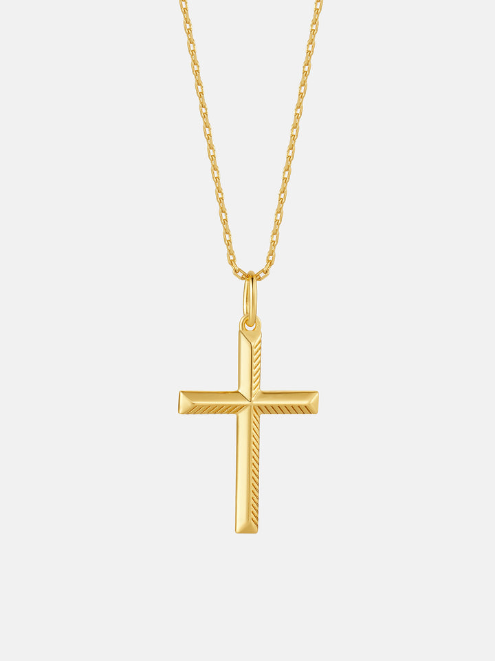 Solid Gold Striped Crucifix Pendant