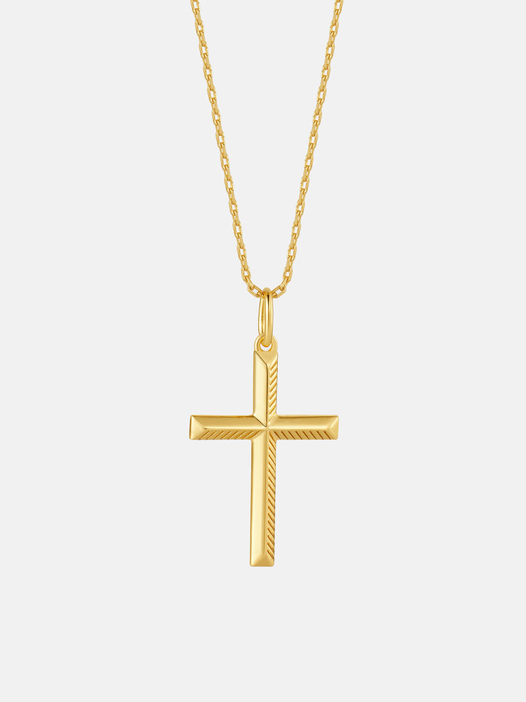 Solid Gold Striped Crucifix Pendant