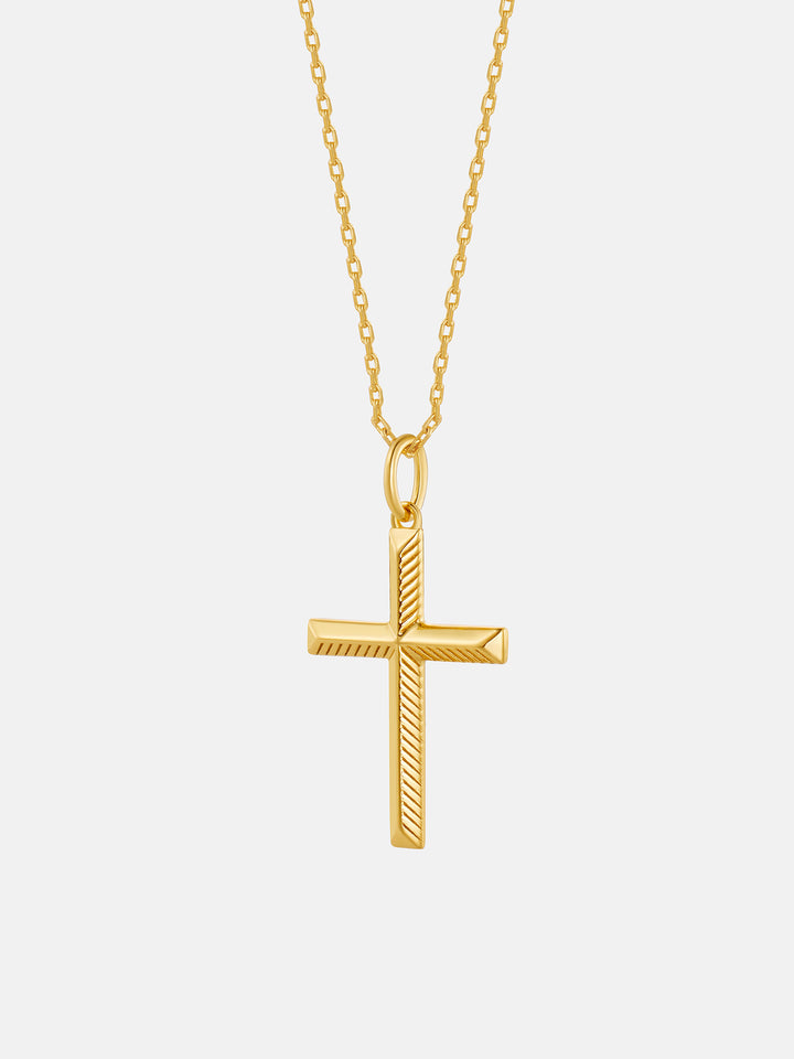 Solid Gold Striped Crucifix Pendant