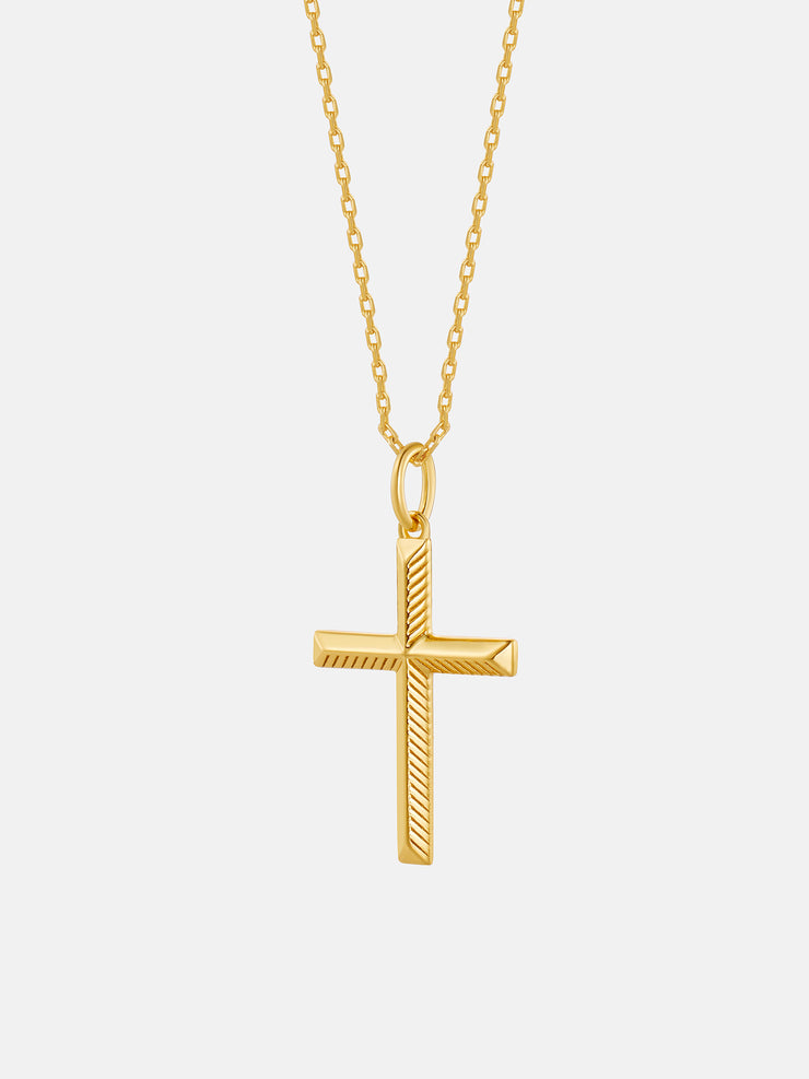 Solid Gold Striped Crucifix Pendant