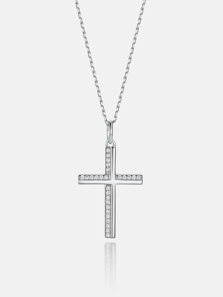 Solid Gold Semi Diamond Cross Pendant