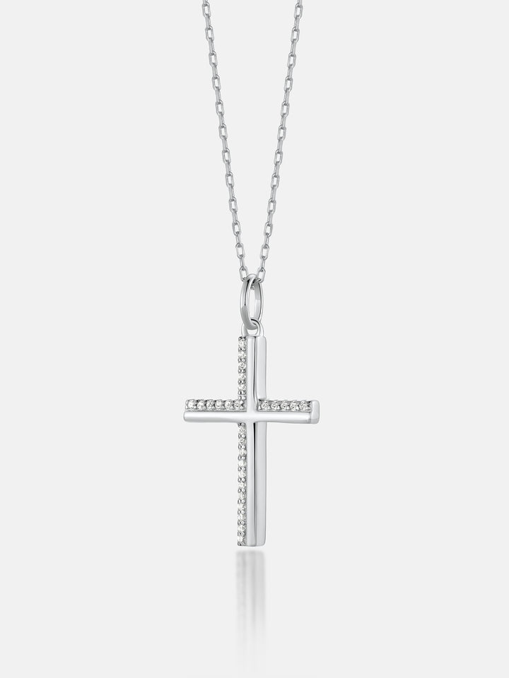 Solid Gold Semi Diamond Cross Pendant