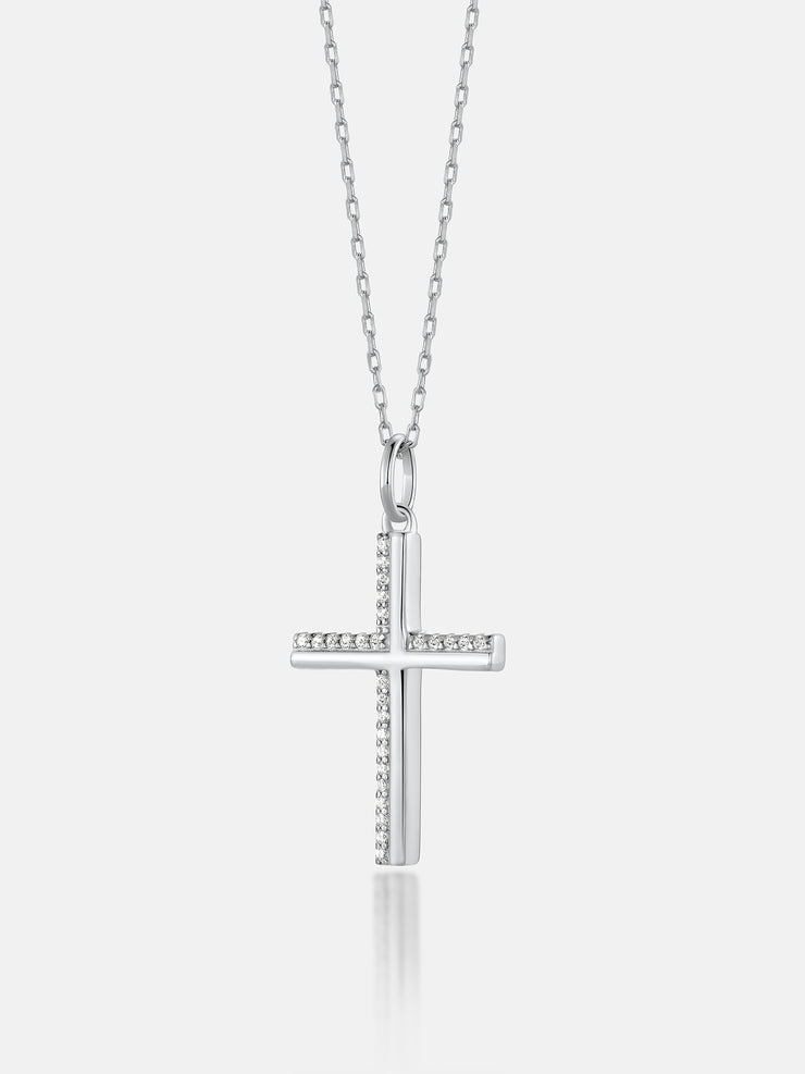 Solid Gold Semi Diamond Cross Pendant